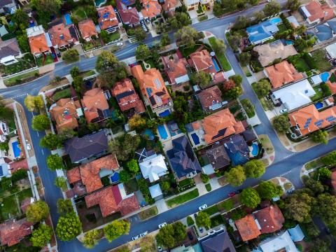 Aerial shot of a green suburb