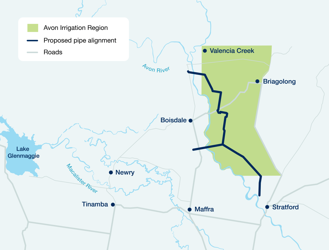 Map of proposed pipeline in the Macalister Avon area